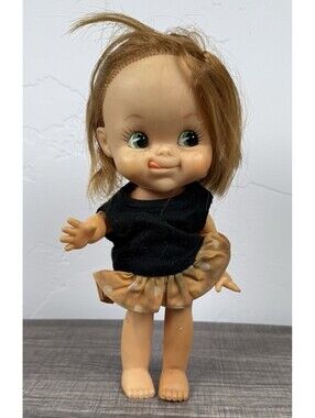 Vintage Japan Spooky Tongue Out Doll Freckles Green Eyes Halloween Prop 9”